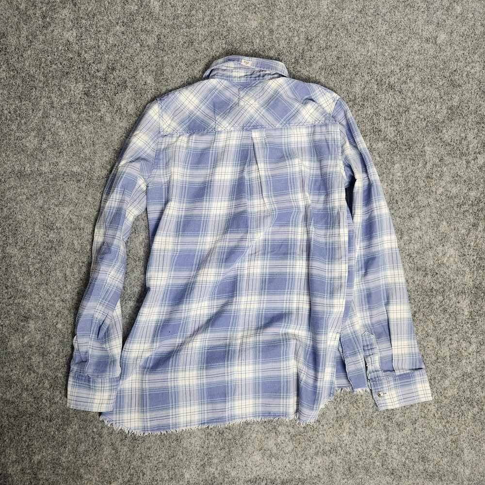 Billabong Shirt Women S P Blue White Tartan Plaid Long Sleeve Button‎ Down Slim - Picture 2 of 6